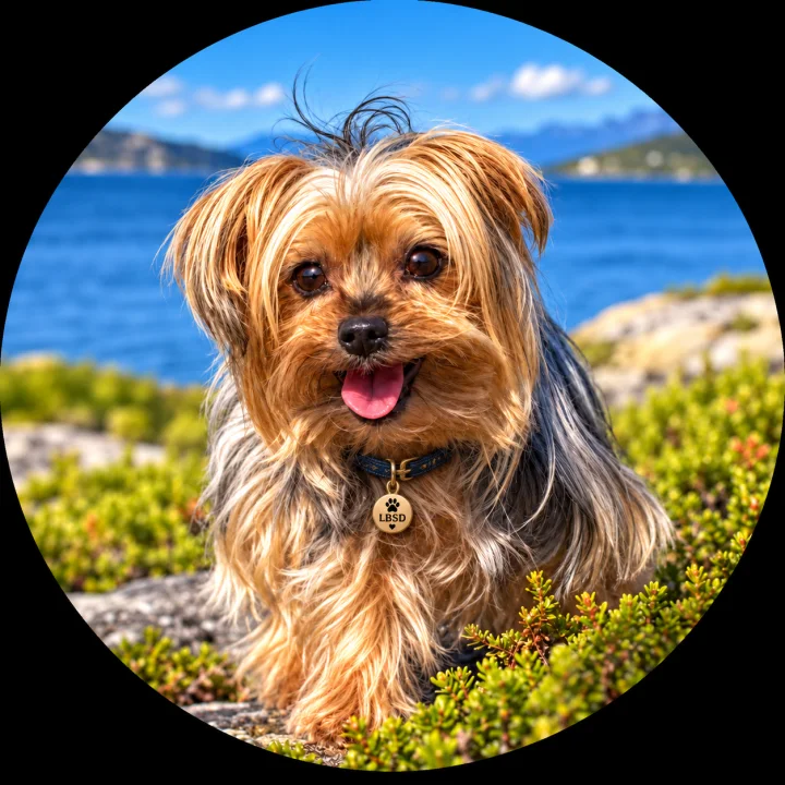 Yorkie med LBSD-bricka